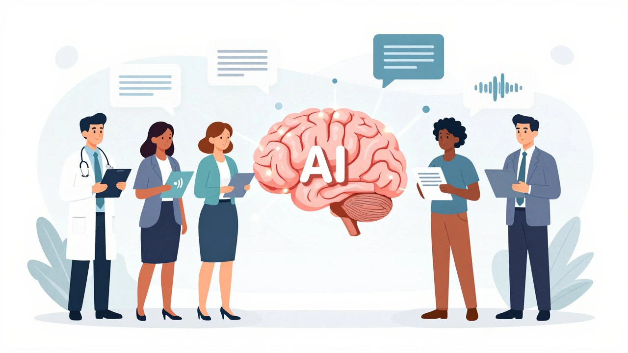 Professionals use images, audio, and documents to interact with a central AI system.