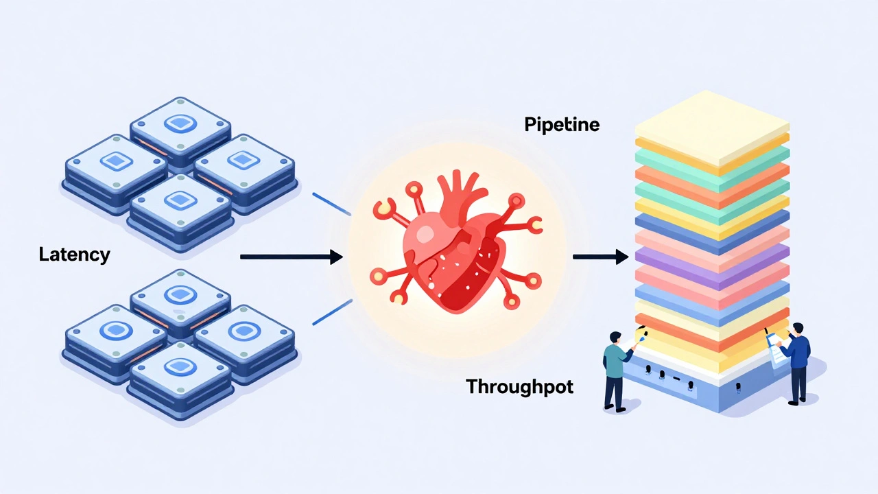 Hybrid inference system with tensor and pipeline parallelism connected by a shared KV cache hub.