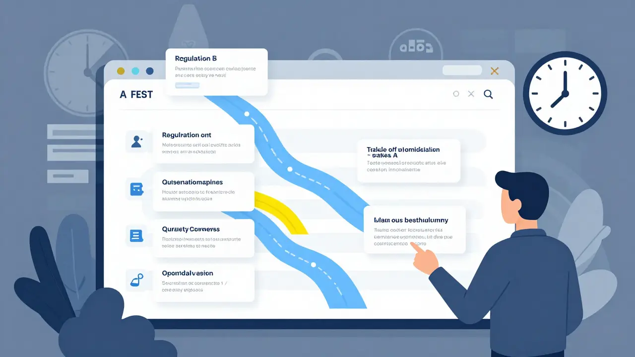 Compliance officer monitoring AI decision logs with audit trails and regulatory icons