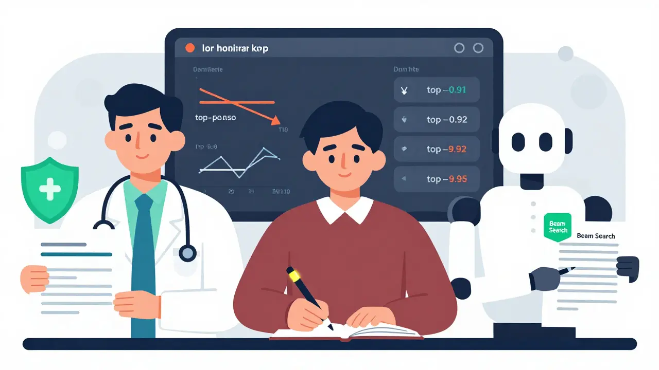Three users with different LLM settings: doctor, writer, and robot lawyer, each with distinct output styles.