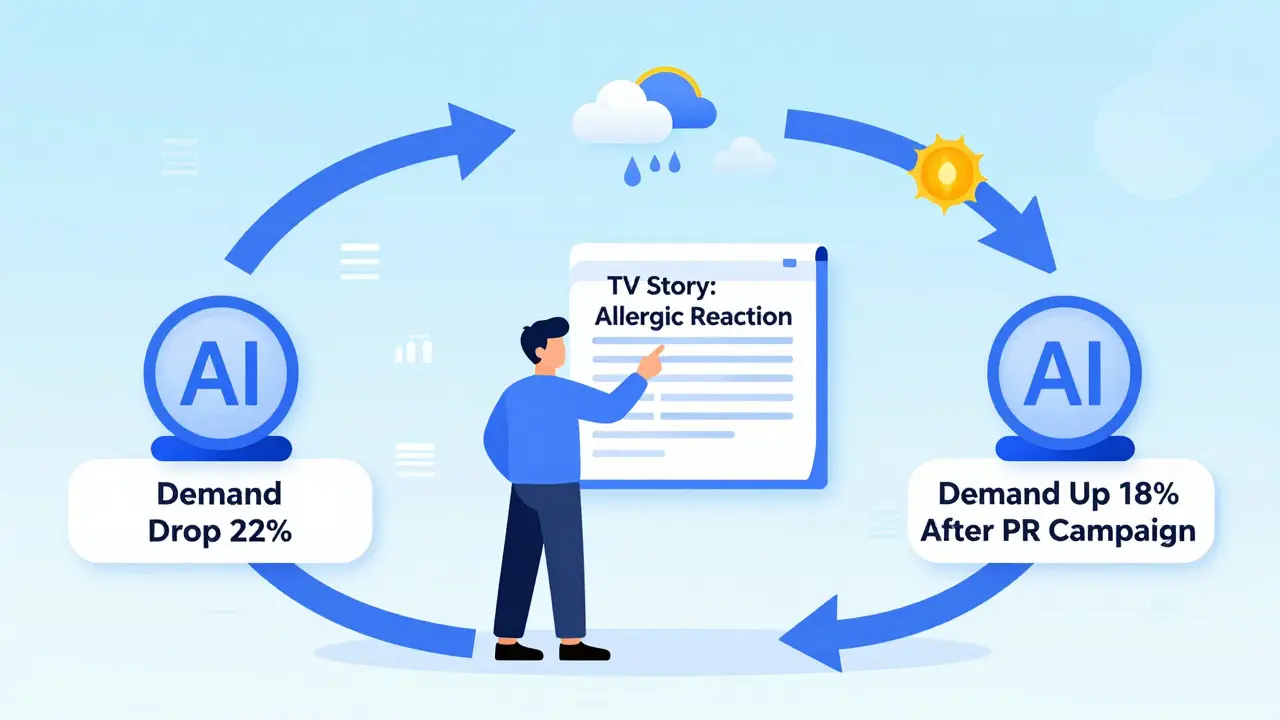 A feedback loop showing AI and humans working together to turn a forecast error into a corrected strategy.