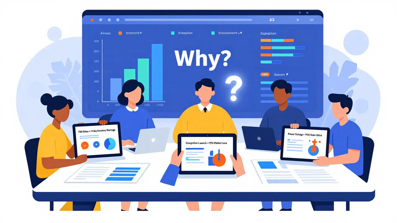 Planners reviewing AI-generated demand scenarios on tablets, with narrative bubbles showing possible outcomes.