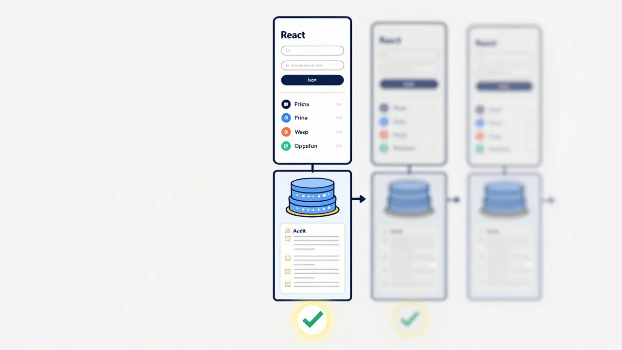 Vertical slice of a login feature showing UI, logic, and database layers connected in one clean flow.