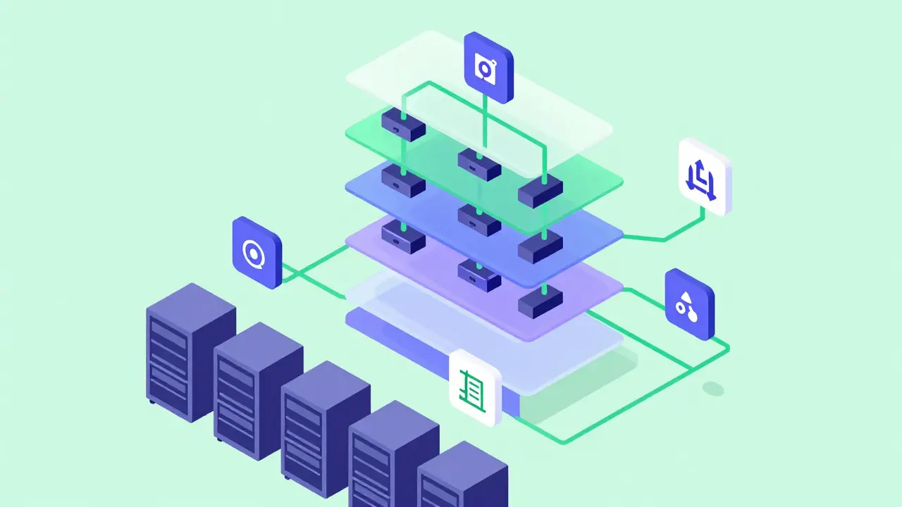 Software layers organizing server racks for distributed training