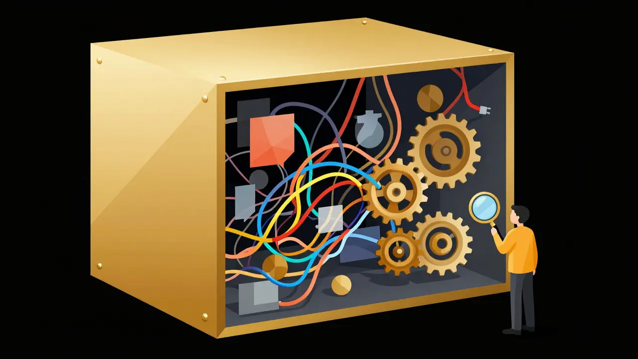 Conceptual illustration of a polished app hiding a chaotic interior of technical debt