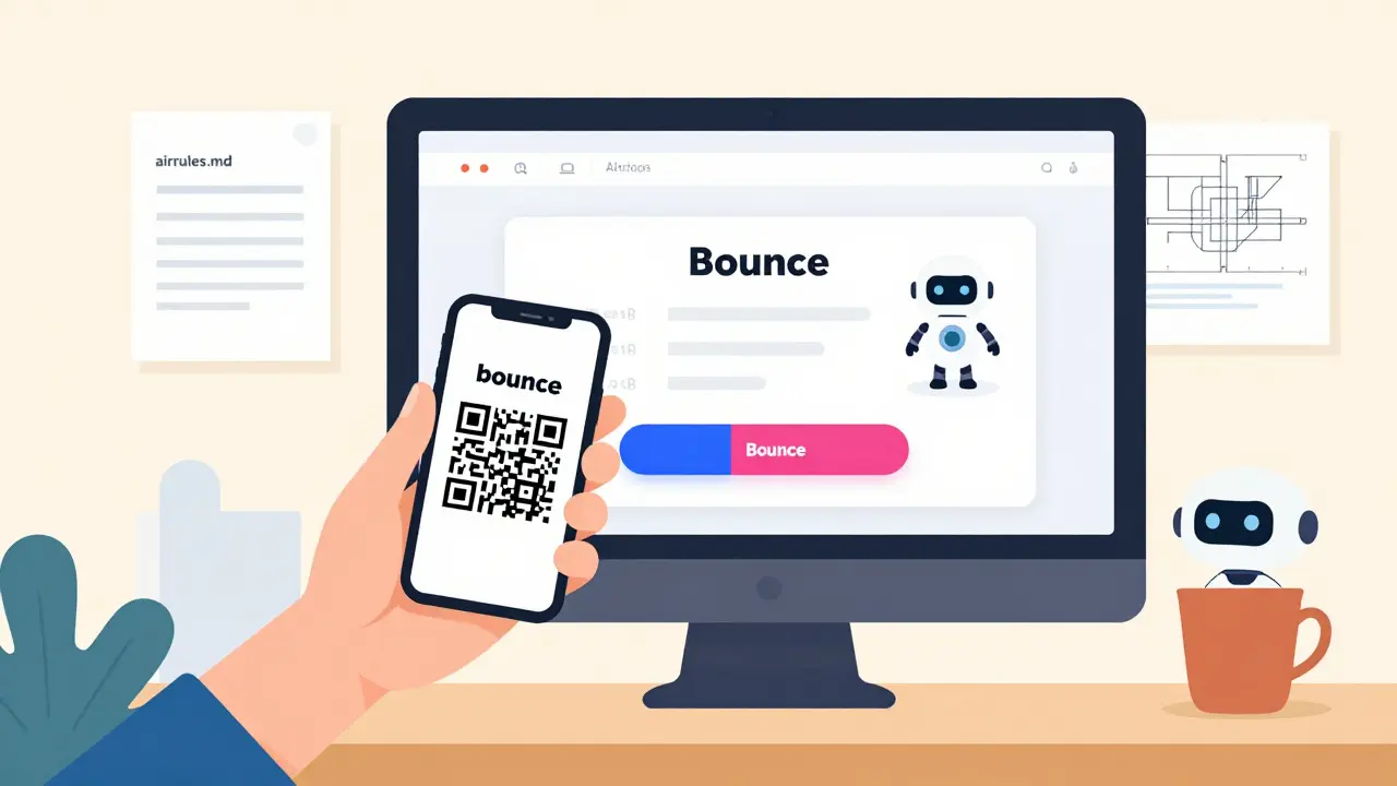 Developer scanning a QR code to preview an AI-generated app on a mobile phone