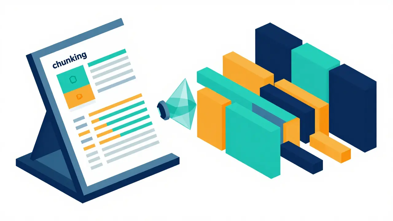 Technical document being split into chunks and mapped into a vector space grid.