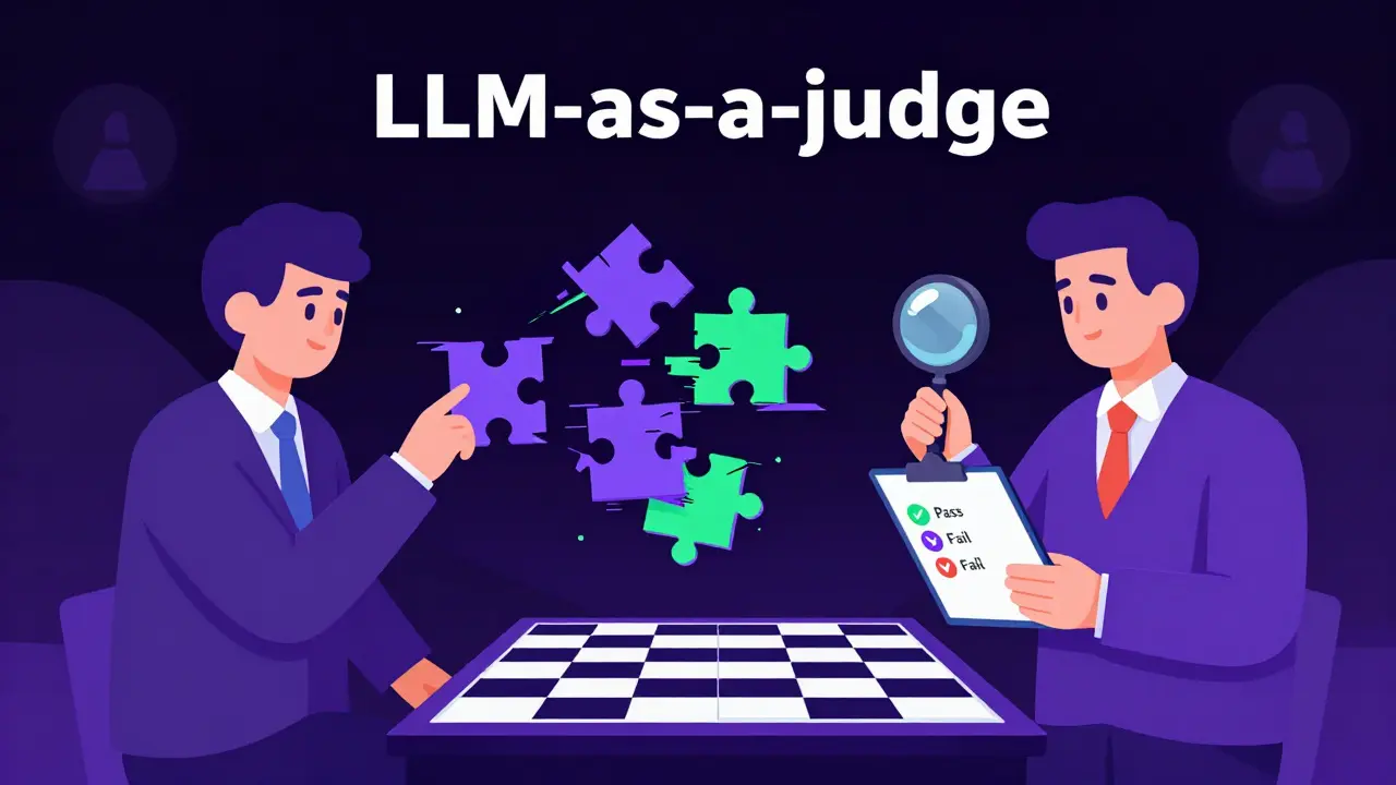 Two AI entities engaging in a testing match with a judge using a magnifying glass.