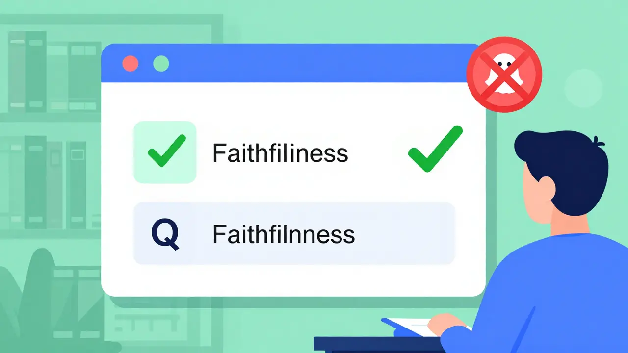 Chatbot answering questions with faithfulness checks preventing hallucinations from source data.