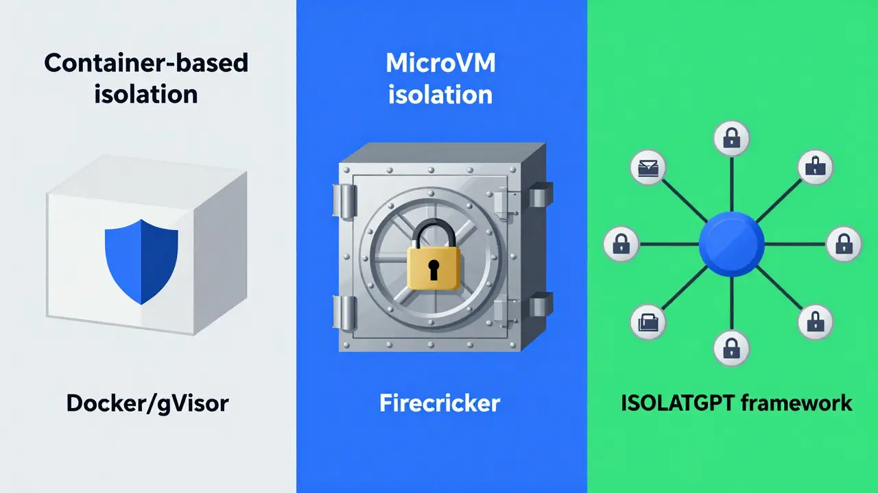 Comparison of container, MicroVM, and hub-and-spoke AI isolation models