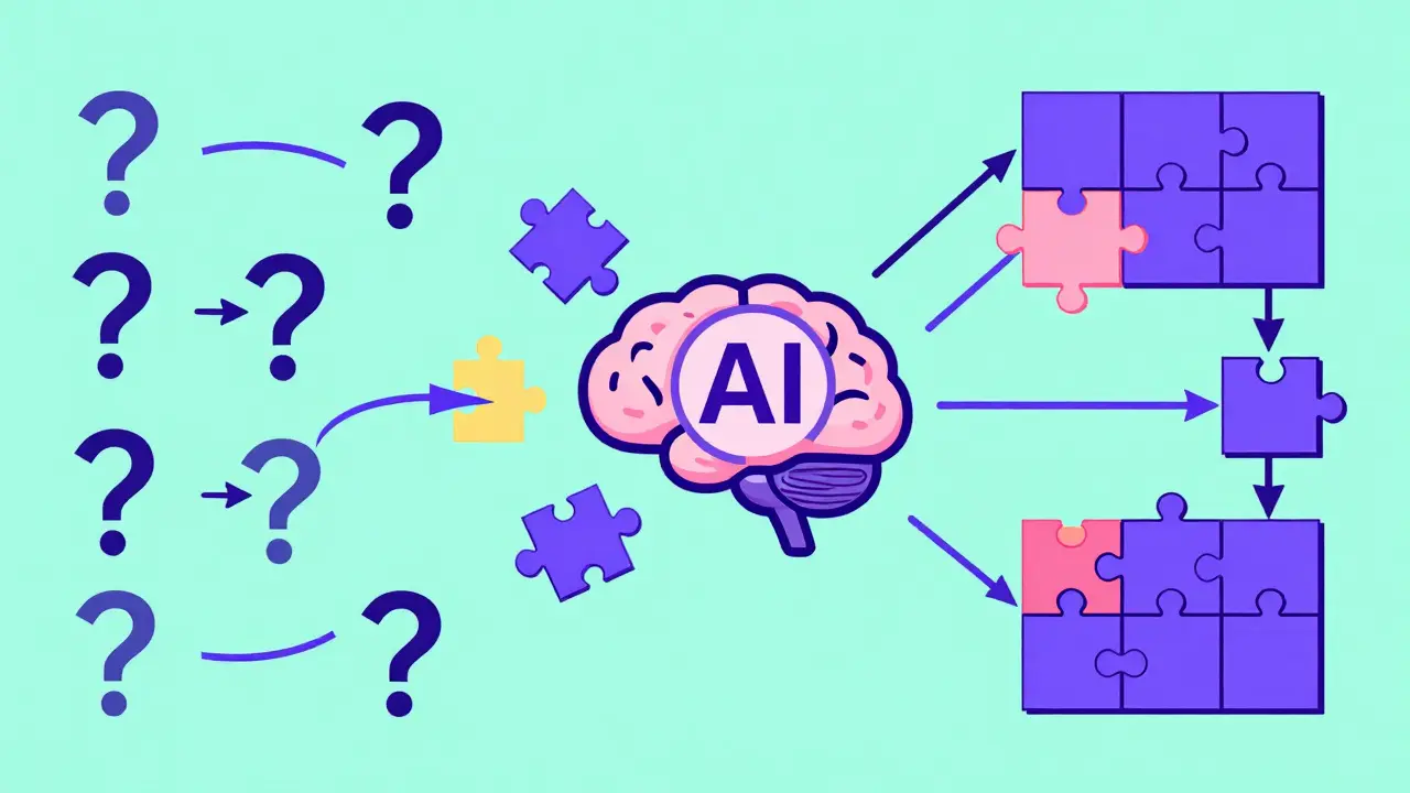 Flat design of AI brain connecting puzzle pieces automatically