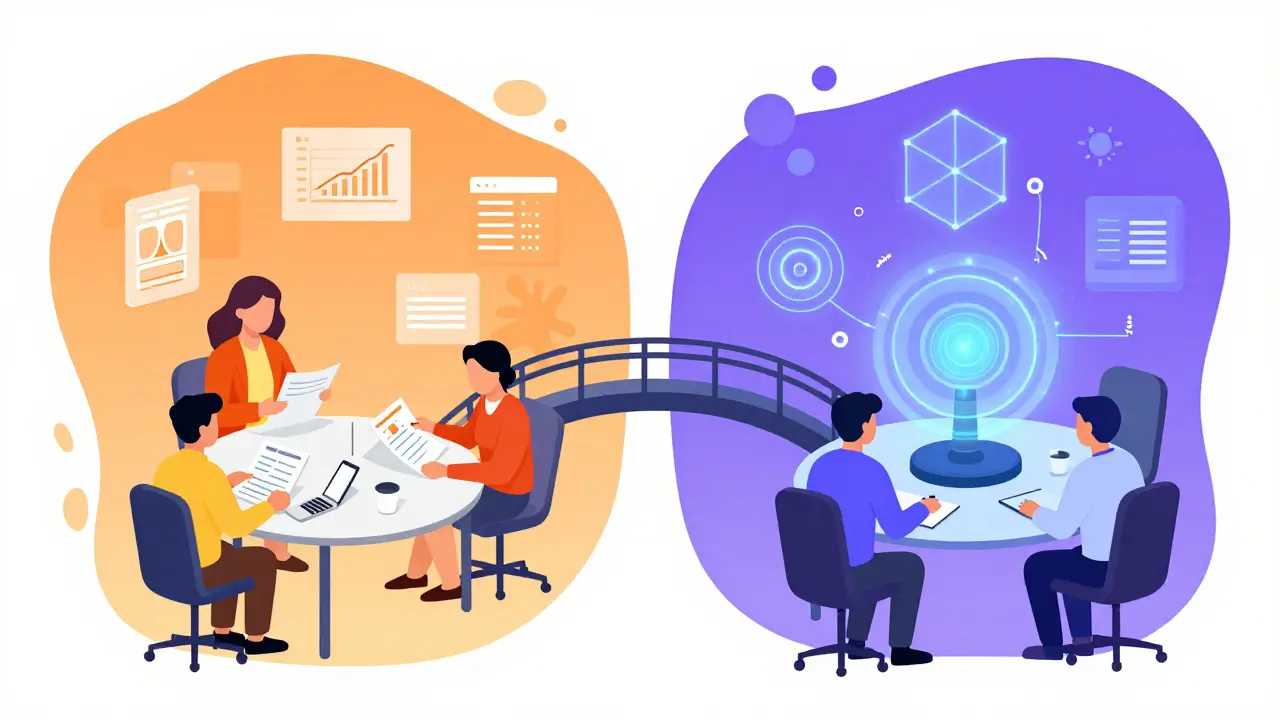 Humans and AI collaborating on finance models