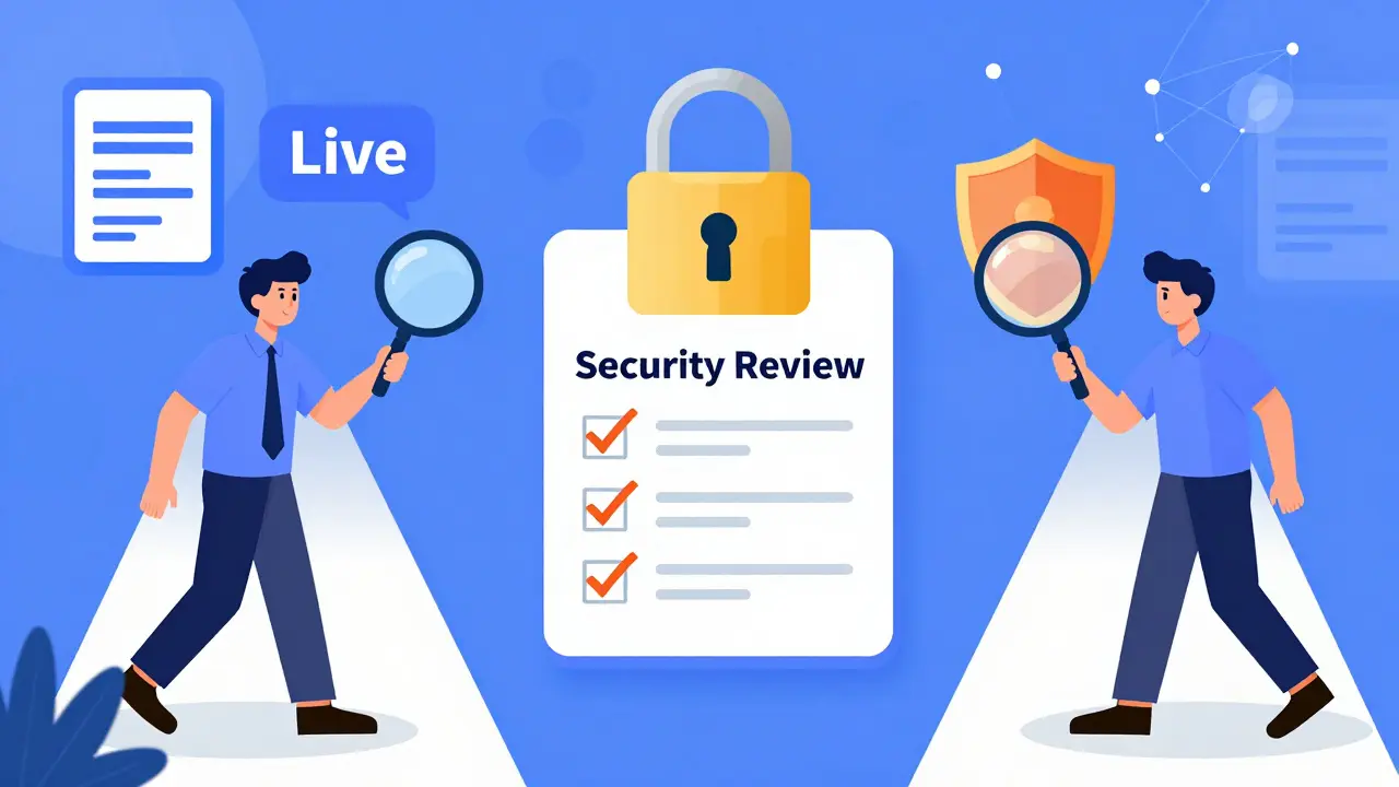 Illustration comparing blind deployment versus security auditing of code