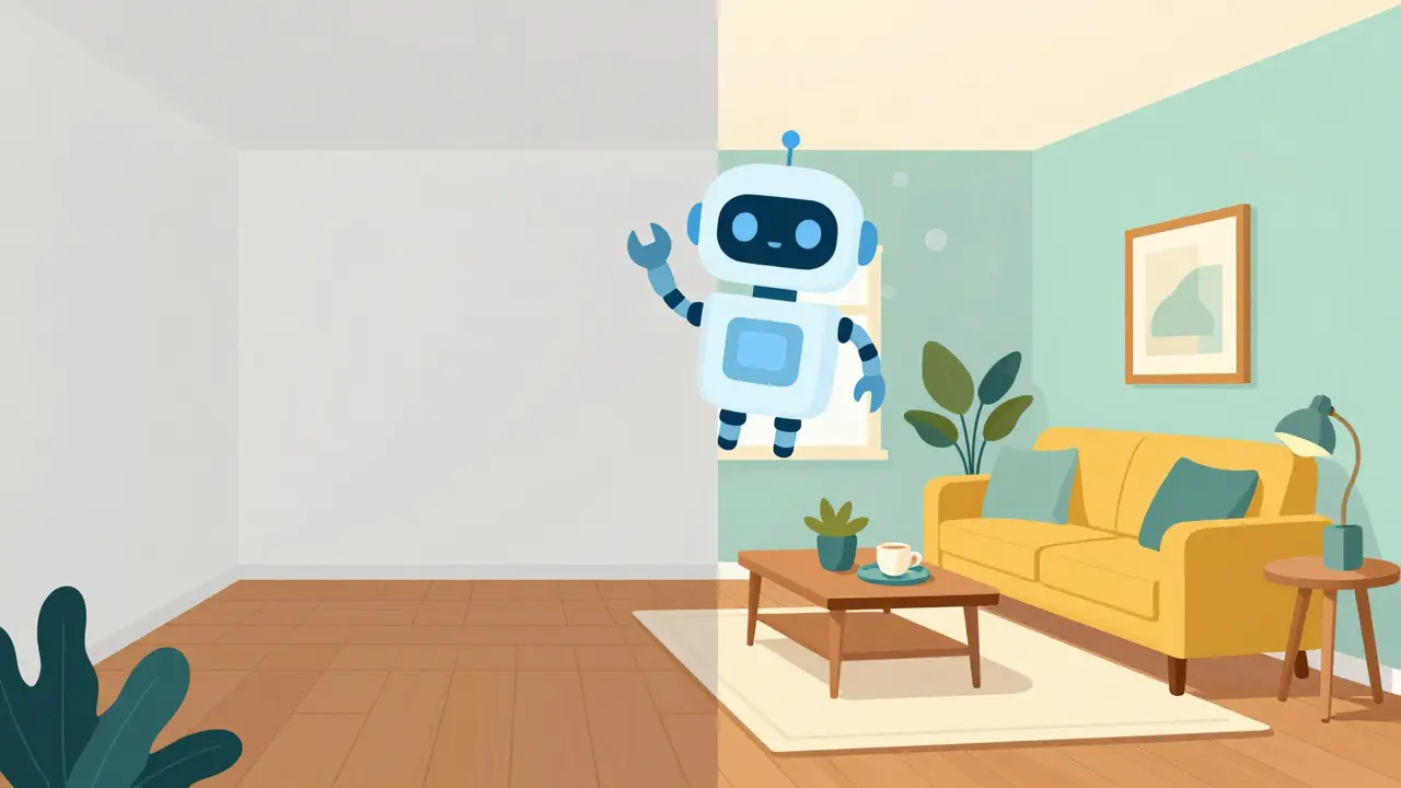Illustration of AI virtually staging an empty room