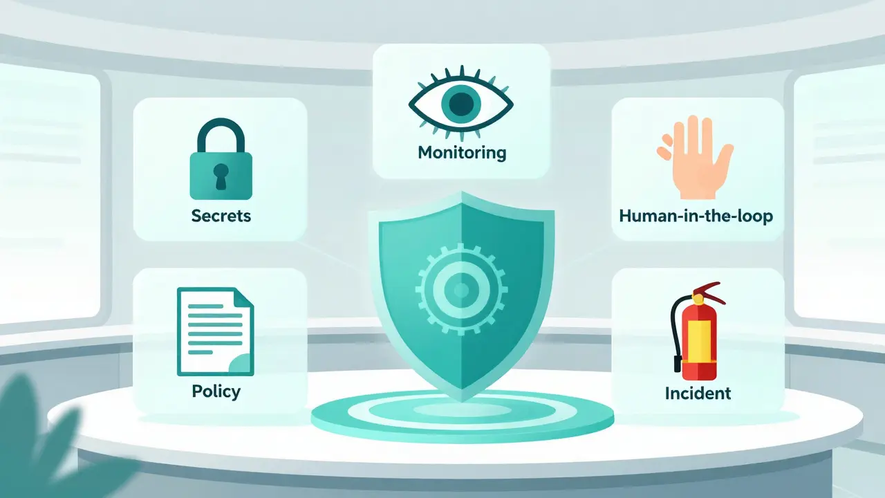 Multi-layered security shield protecting AI systems in flat art