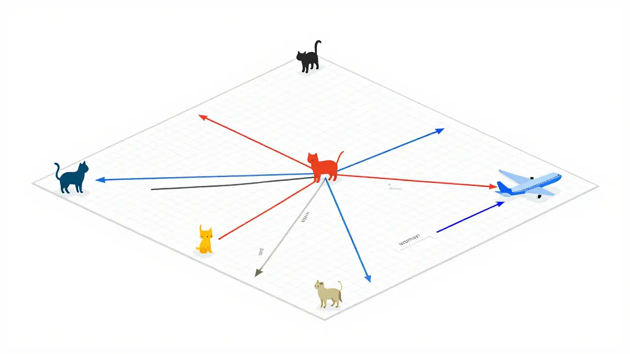 Vector space diagram showing semantic proximity of related words