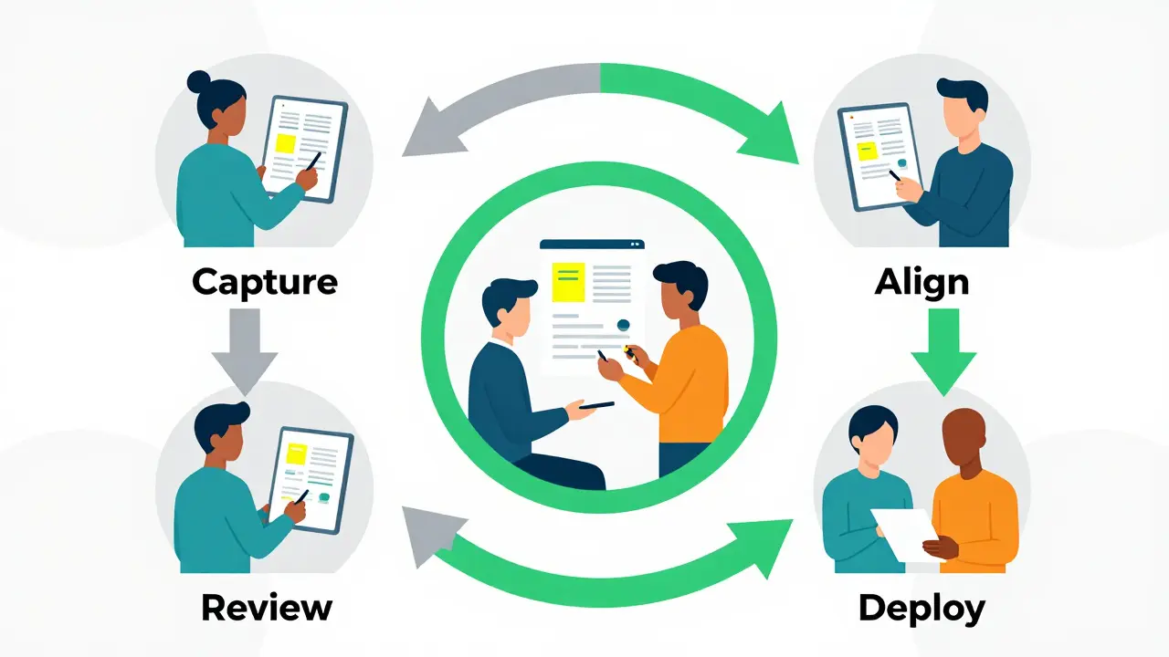 Circular diagram showing human reviewers improving AI retrieval workflow