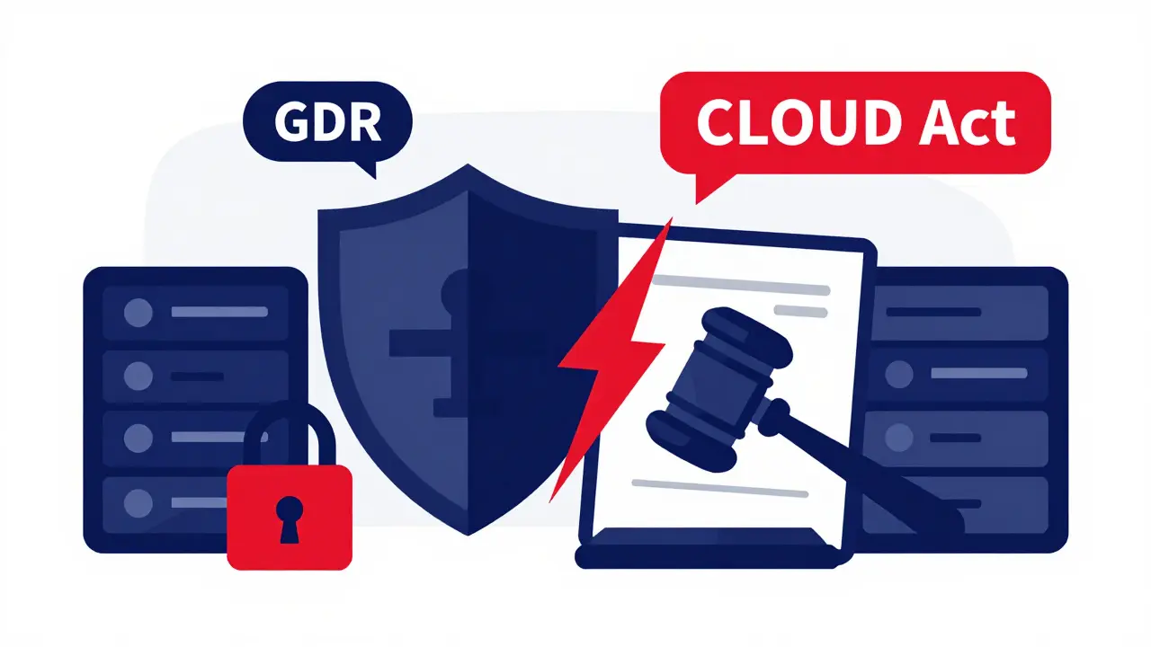 Conceptual graphic showing conflict between privacy shields and legal gavels