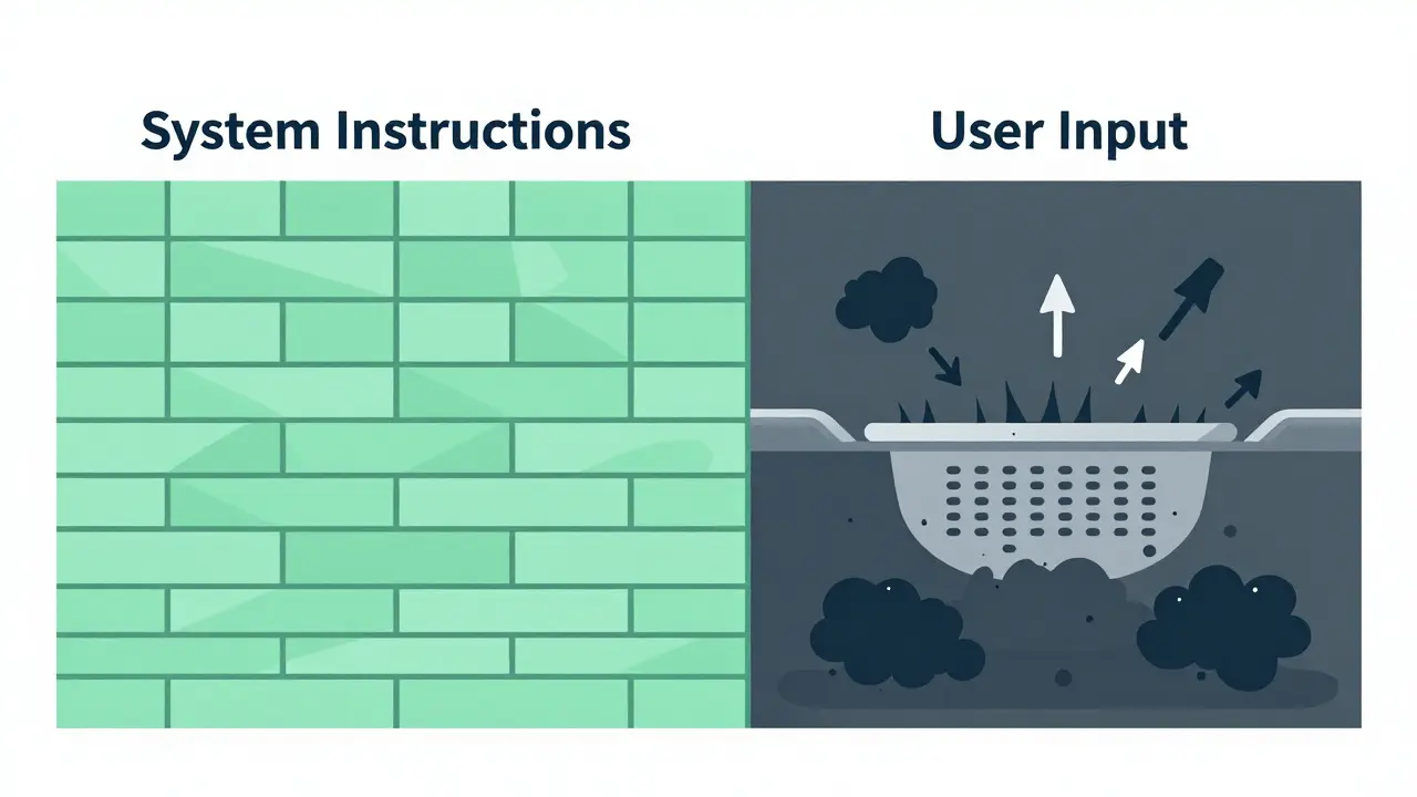 Security filter separating system instructions from chaotic user input data.