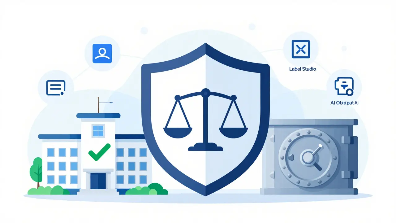Shield protecting finance and healthcare sectors with balanced AI oversight