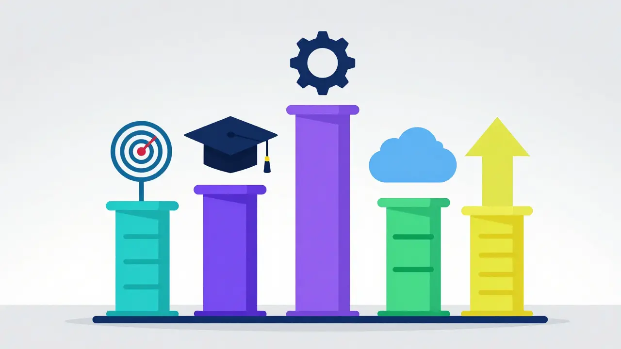 Six colorful pillars representing AI success dimensions