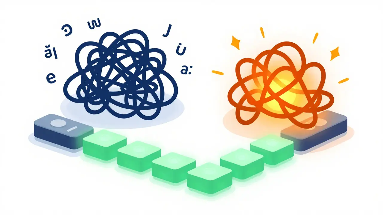 Abstract illustration comparing reliable decoder-only vs flawed encoder-decoder AI models