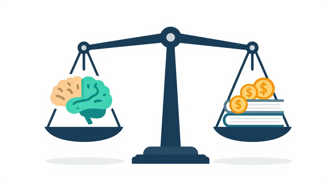 Balanced scale illustration showing equal weight for AI model size and training data.