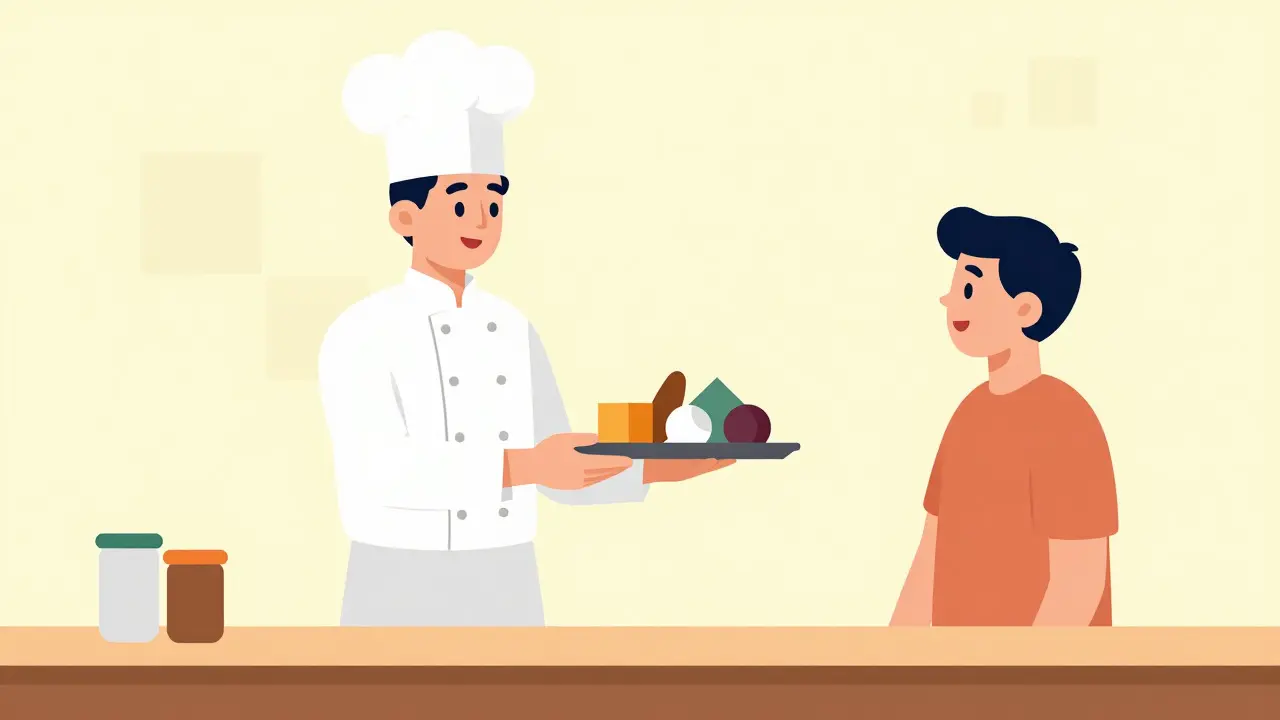 Chef serving ingredients to a customer, illustrating dependency injection concept