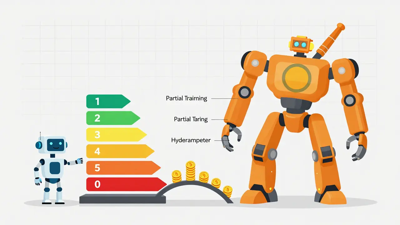 Conceptual art showing cost-efficient AI training strategies bridging small and large models.