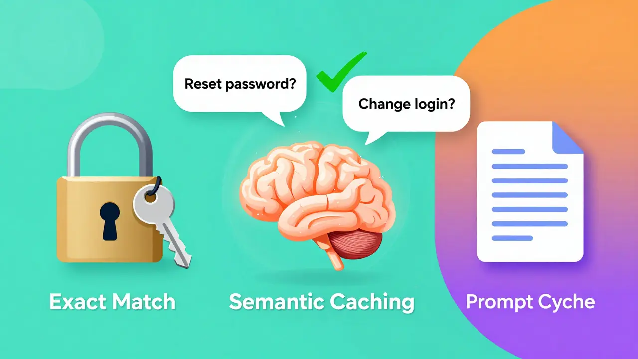 Conceptual illustration comparing exact match vs semantic caching strategies