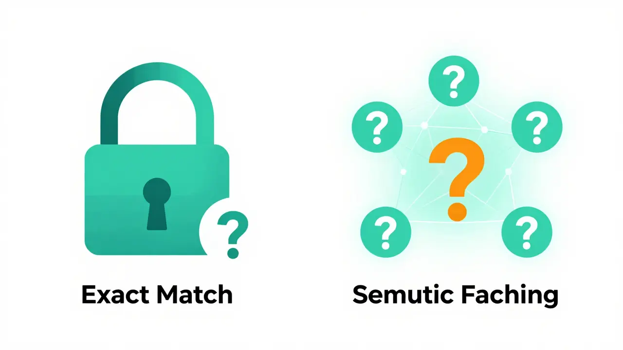 Conceptual illustration comparing exact match vs semantic caching vectors