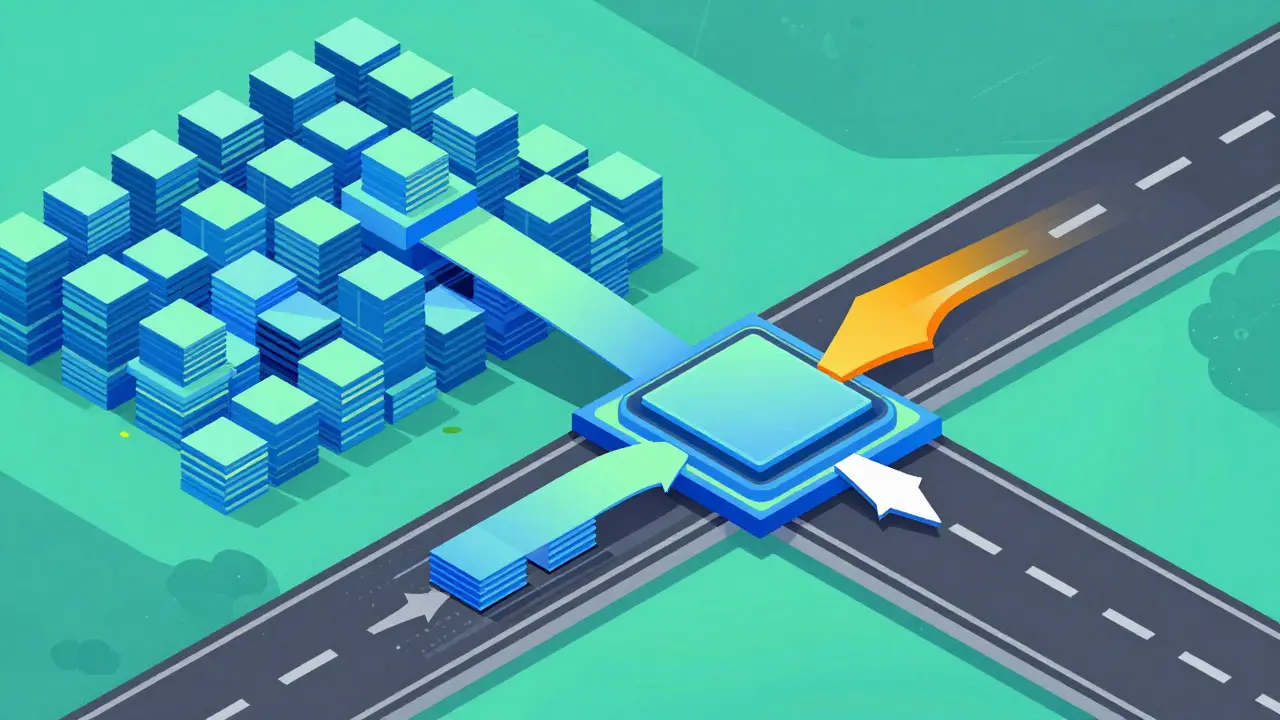 Data blocks tiled efficiently into a GPU chip showing Flash Attention speed