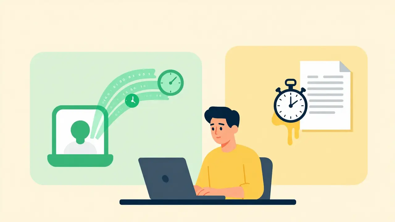Employee workflow visualization highlighting time savings and data tracking via AI.
