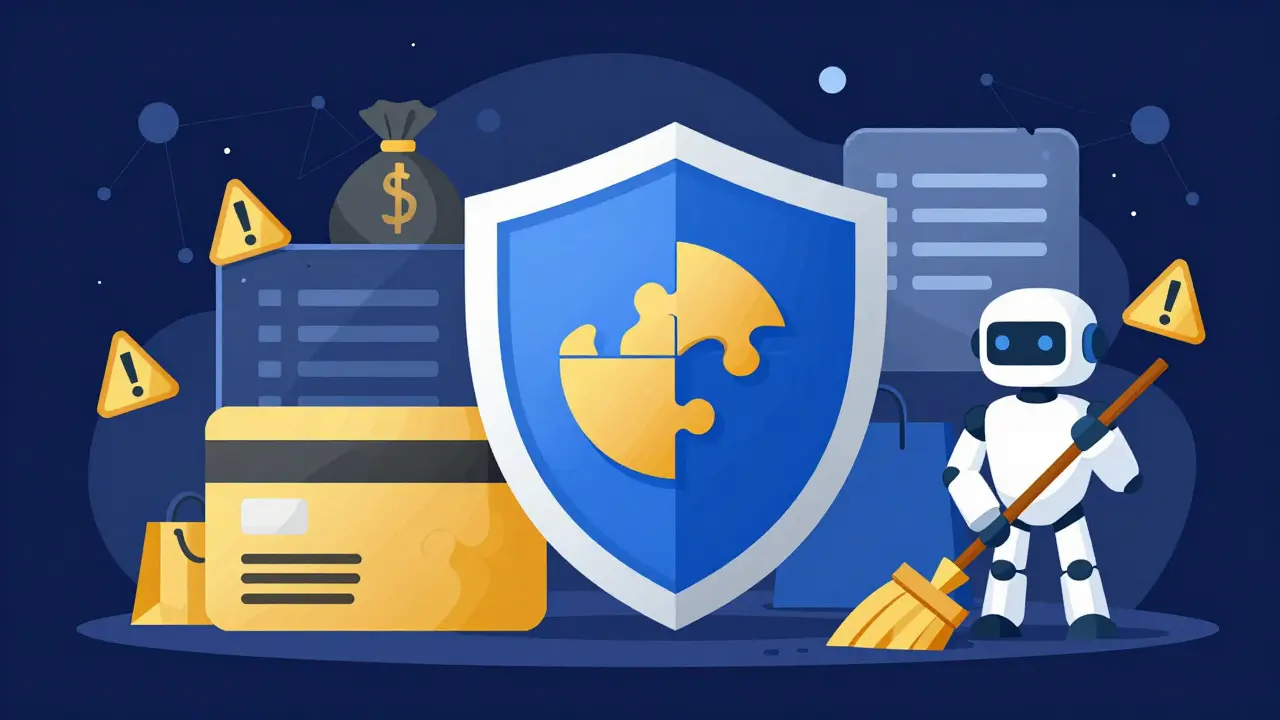 Flat illustration of security shield protecting payment flow from errors