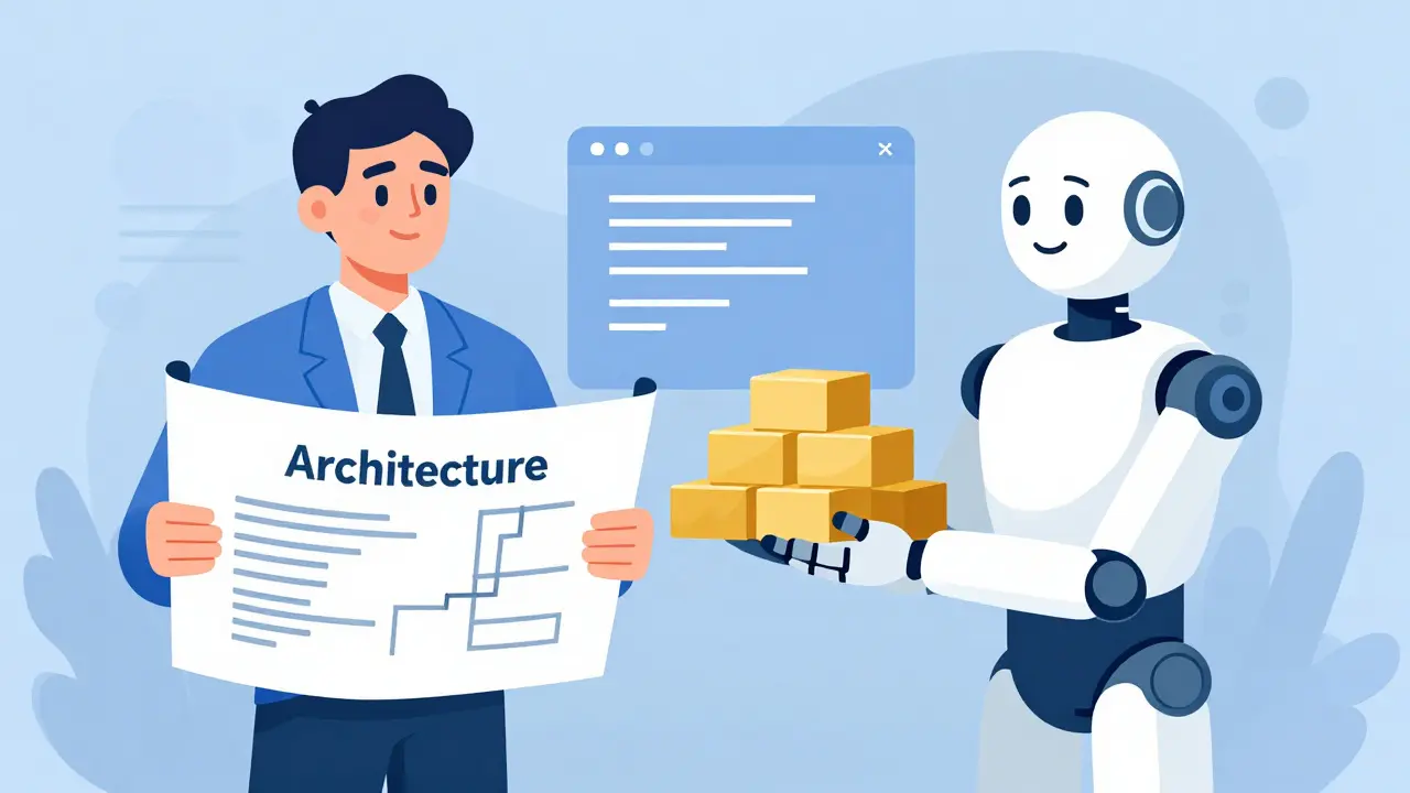 Human engineer guiding AI assistant with an architecture plan