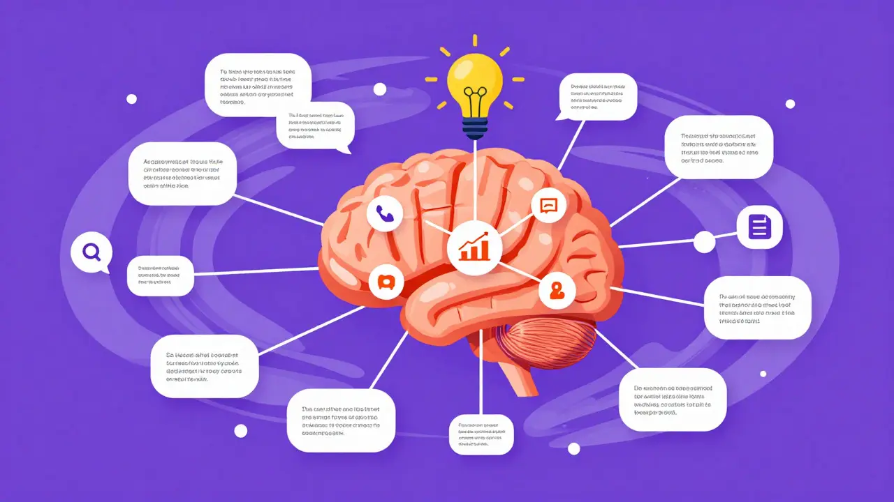 AI brain organizing chaotic text data into clear insights