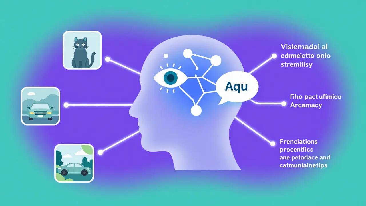 Conceptual diagram of AI connecting visual and text data