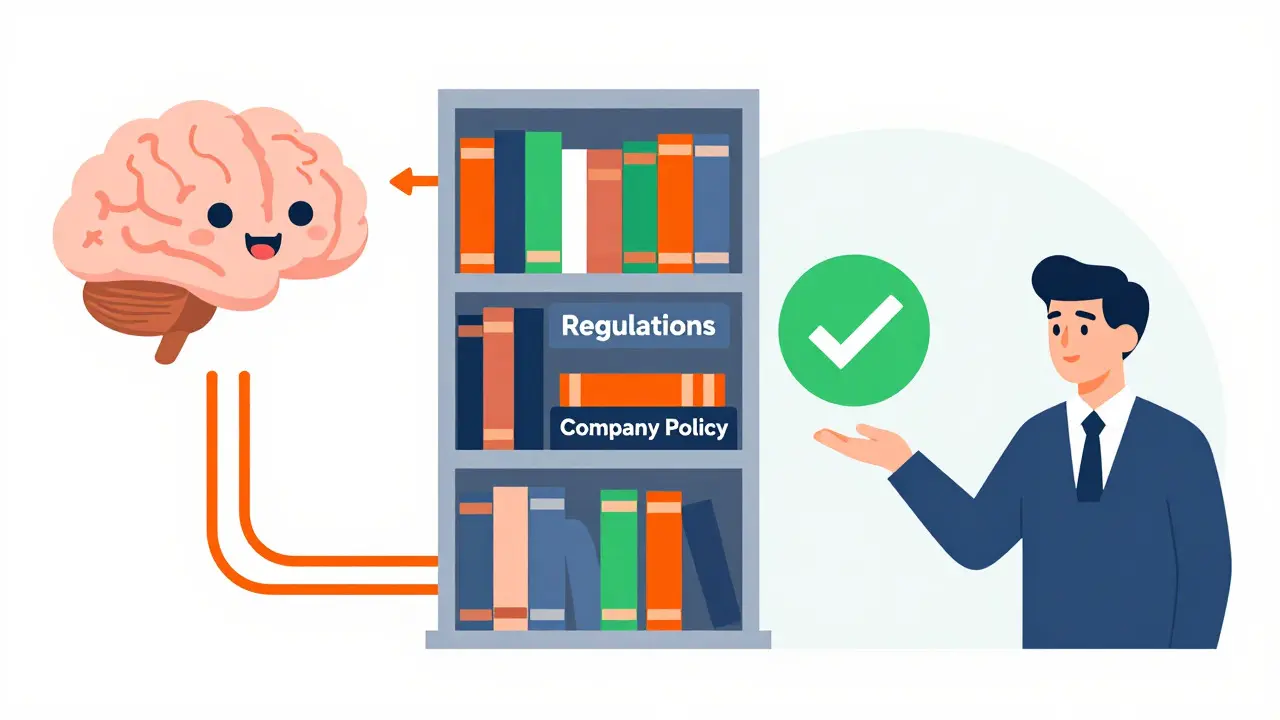 Diagram showing AI brain connecting to policy library for accurate answers