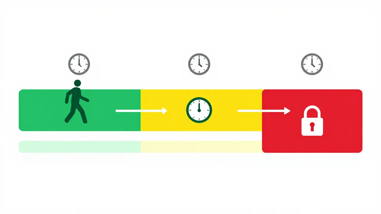 Diagrammatic illustration showing session validity timelines and re-authentication triggers