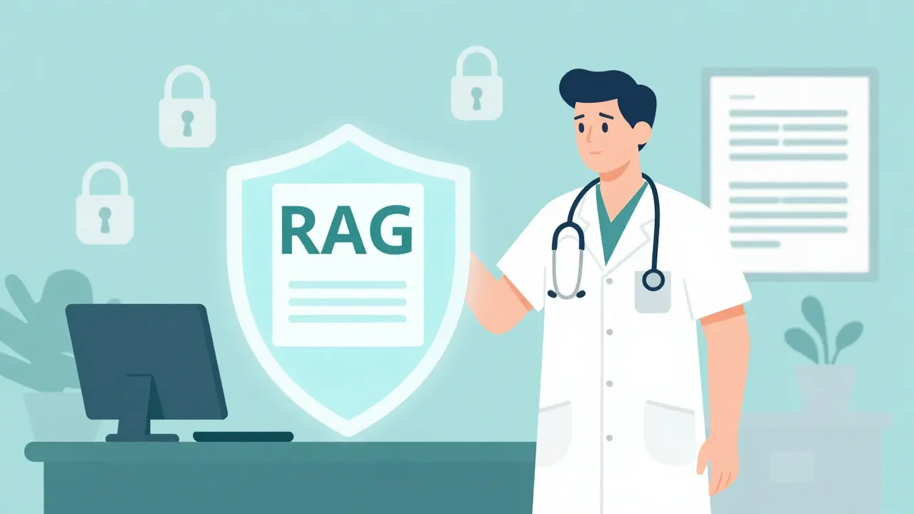 Doctor using secure AI system for compliant medical decision support