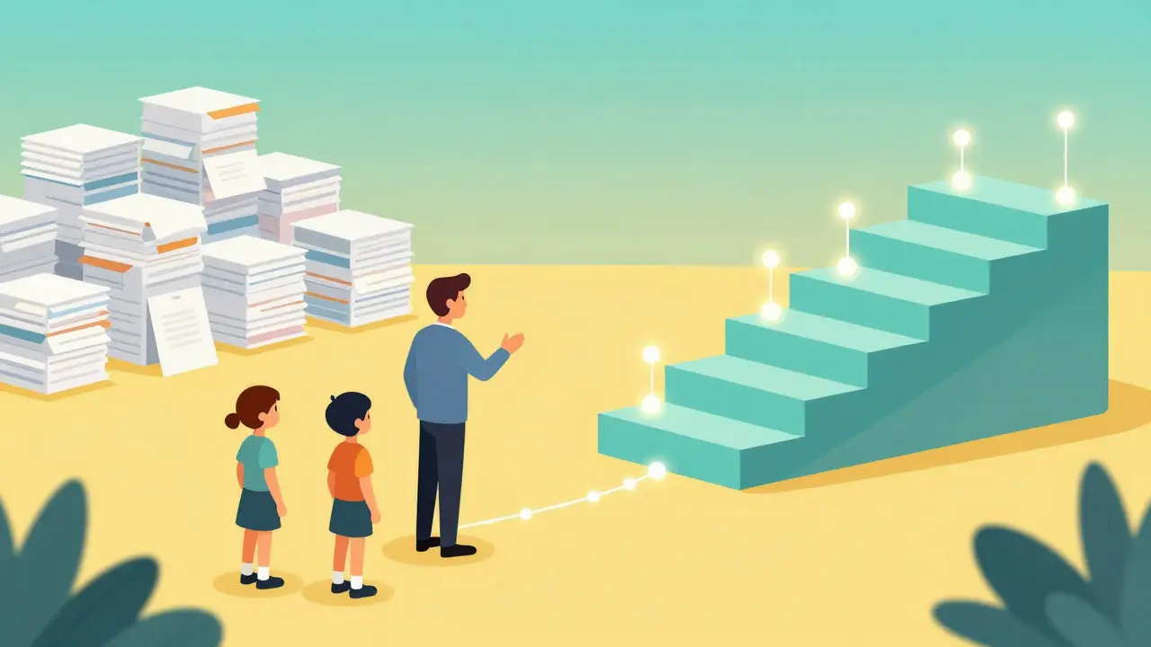 Educator mentoring students through a competency-based learning path.