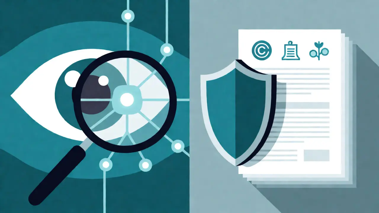 Illustration of digital transparency and copyright protection in AI regulation.