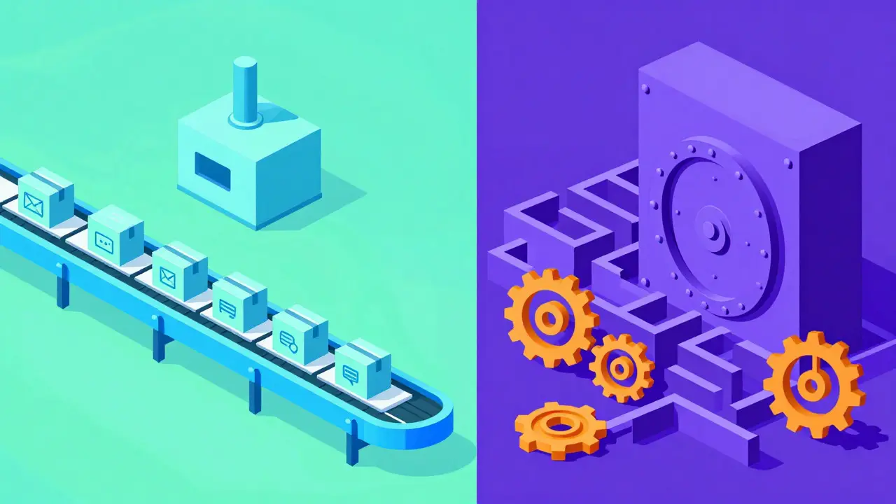 Split view of fast commodity AI tasks versus complex premium reasoning