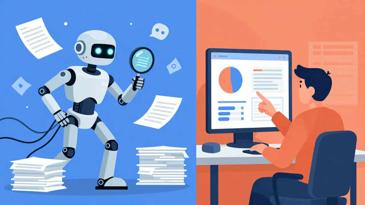 Stressed AI robot fails at log analysis while human SRE succeeds calmly