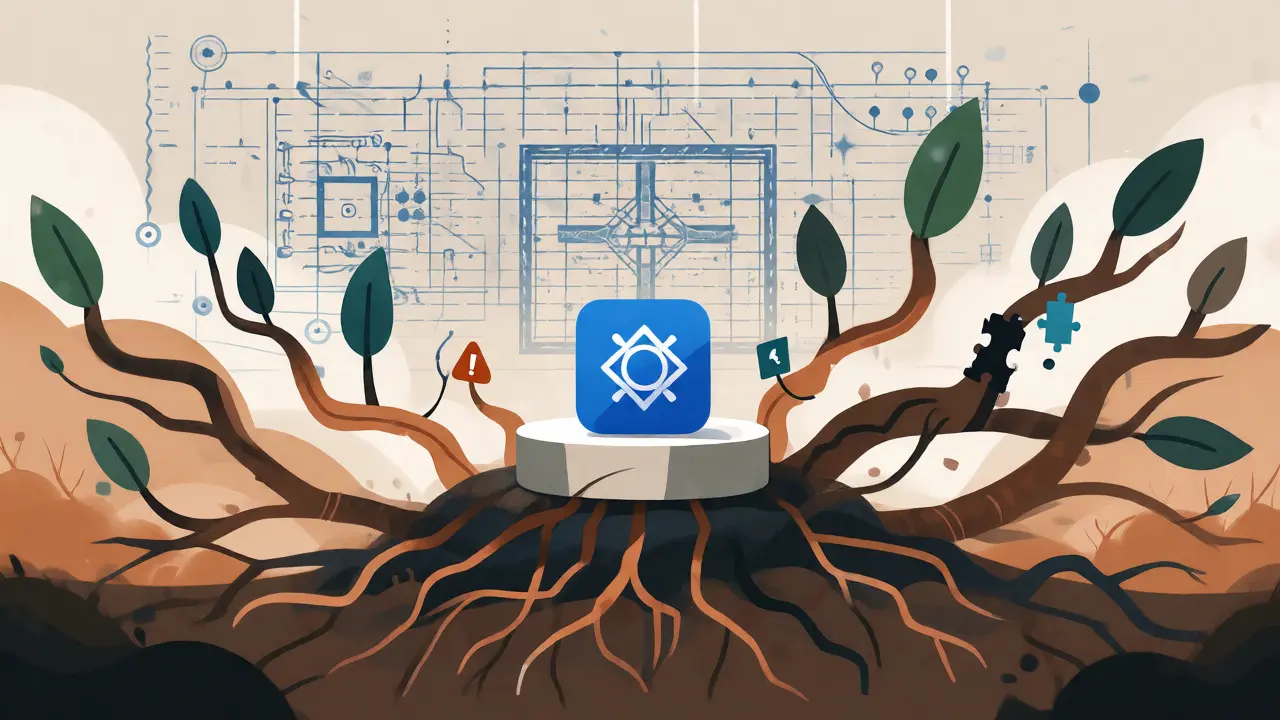 App growth metaphor showing expansion and potential maintenance needs