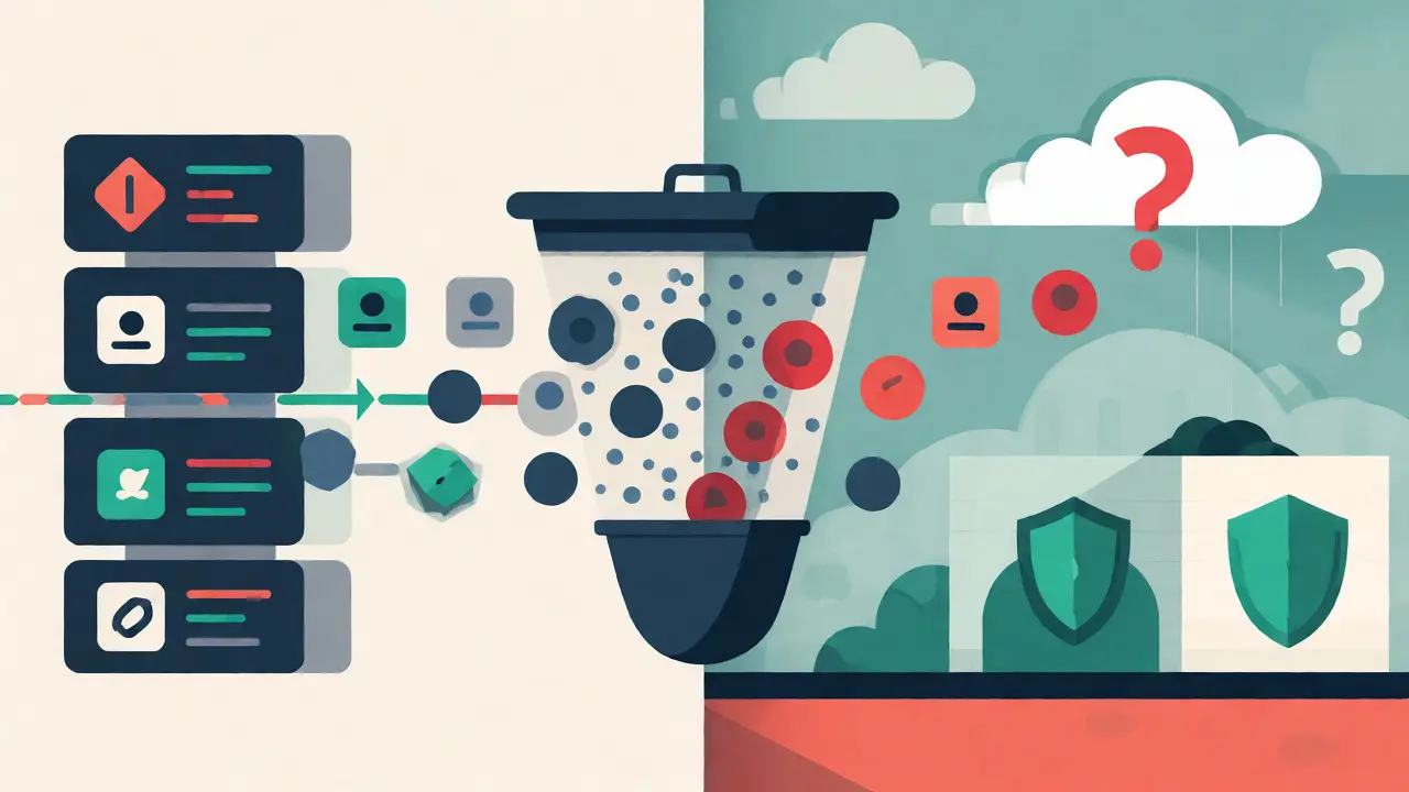 Conceptual filter separating safe metrics from risky logs