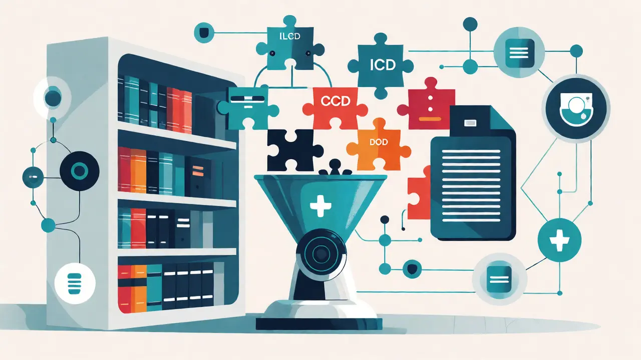 AI assembling patient data into structured clinical summaries.