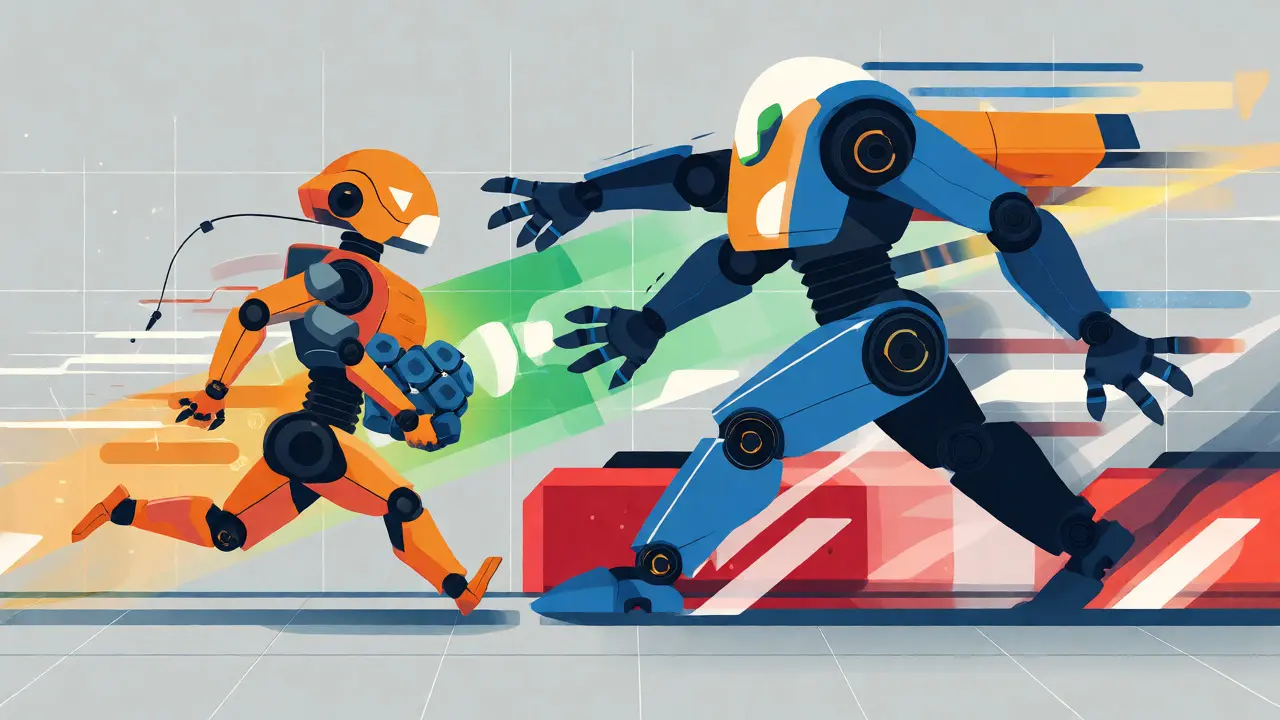 Small fast robot leading a larger verification robot in decoding